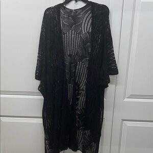 Maurices Black Crochet Lace Open Weave Maxi Duster Kimono Boho One Size